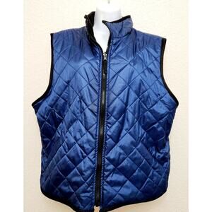 Metallic Blue Quilted Reversible Full Zip Vest 2XL Lightweight Soft Cozy Fleece
